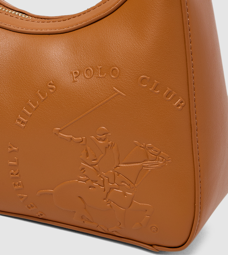 Logo Embossed Zippered Shoulder Bag