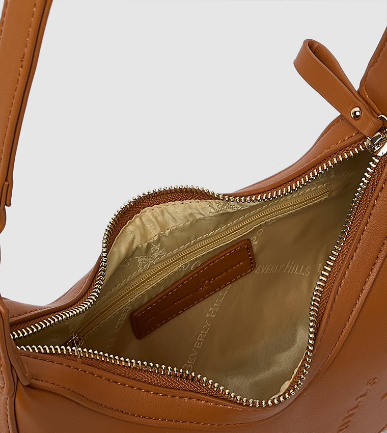 Logo Embossed Zippered Shoulder Bag