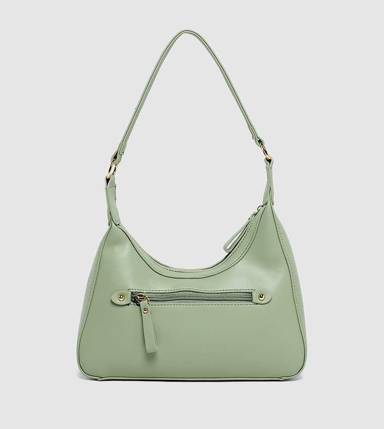 Logo Embossed Zippered Shoulder Bag