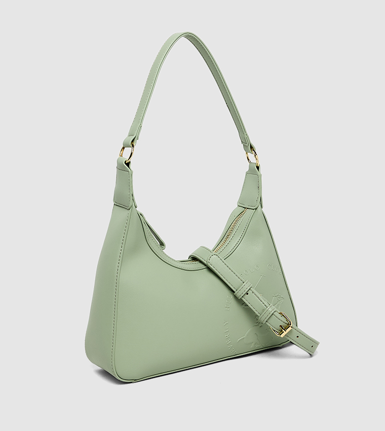 Logo Embossed Zippered Shoulder Bag