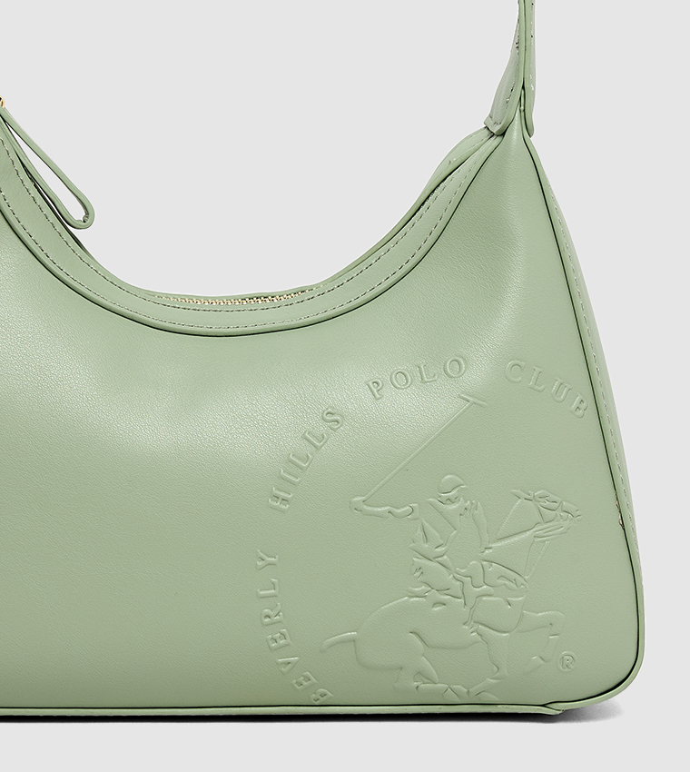 Logo Embossed Zippered Shoulder Bag