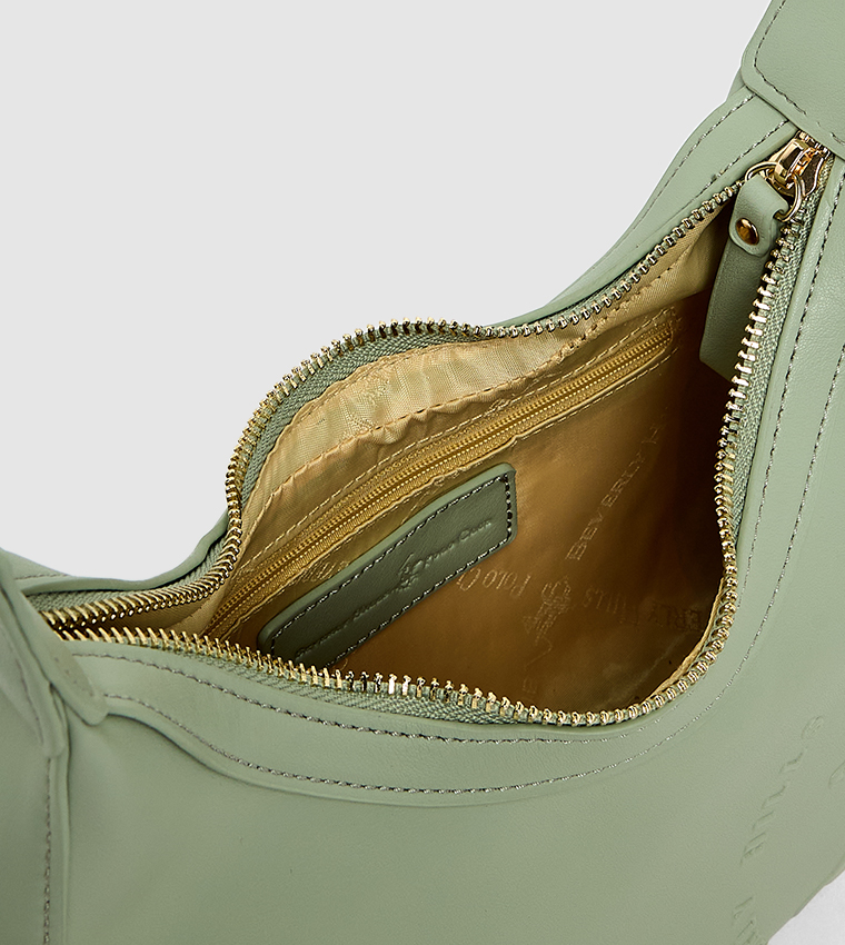 Logo Embossed Zippered Shoulder Bag