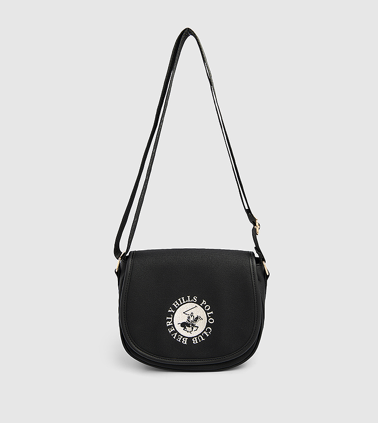 Logo Embroidered Flap Crossbody Bag