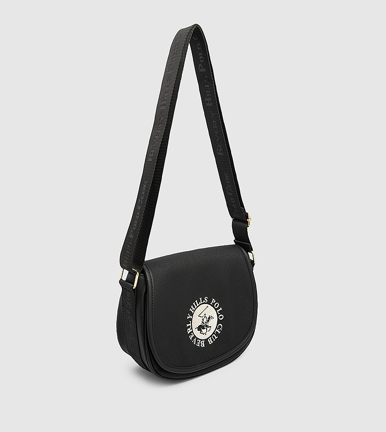 Logo Embroidered Flap Crossbody Bag