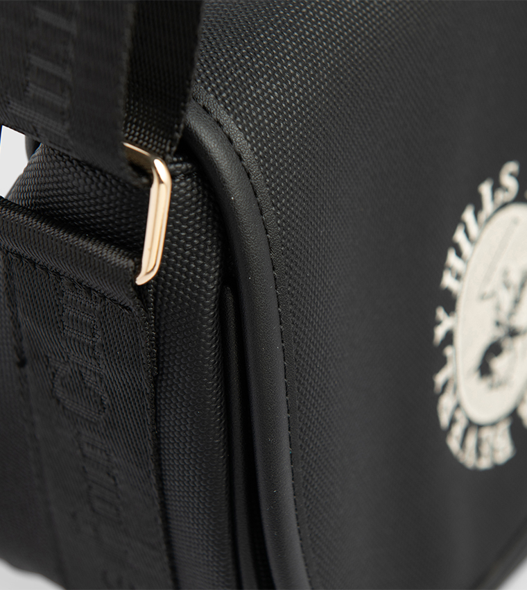 Logo Embroidered Flap Crossbody Bag
