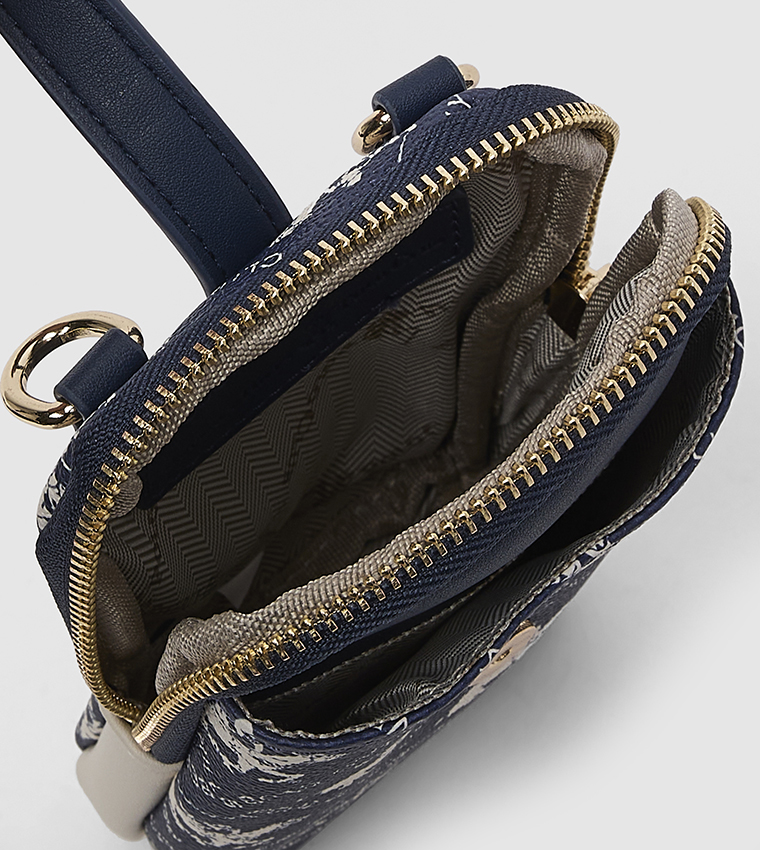 Logo Patterned Phone Crossbody Bag