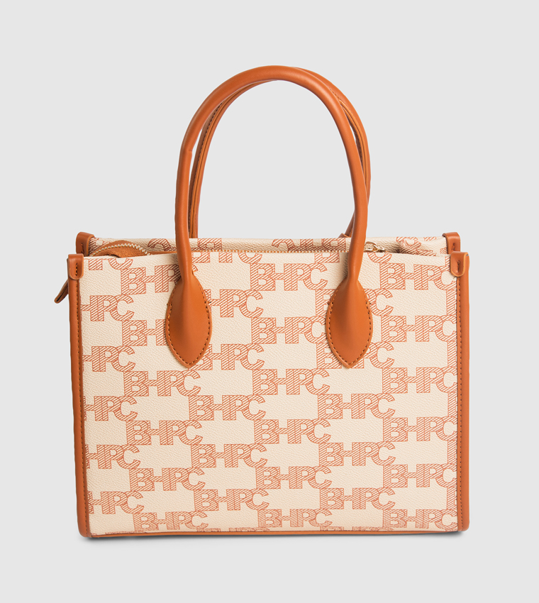 Monogram Print Zippered Mini Tote Bag