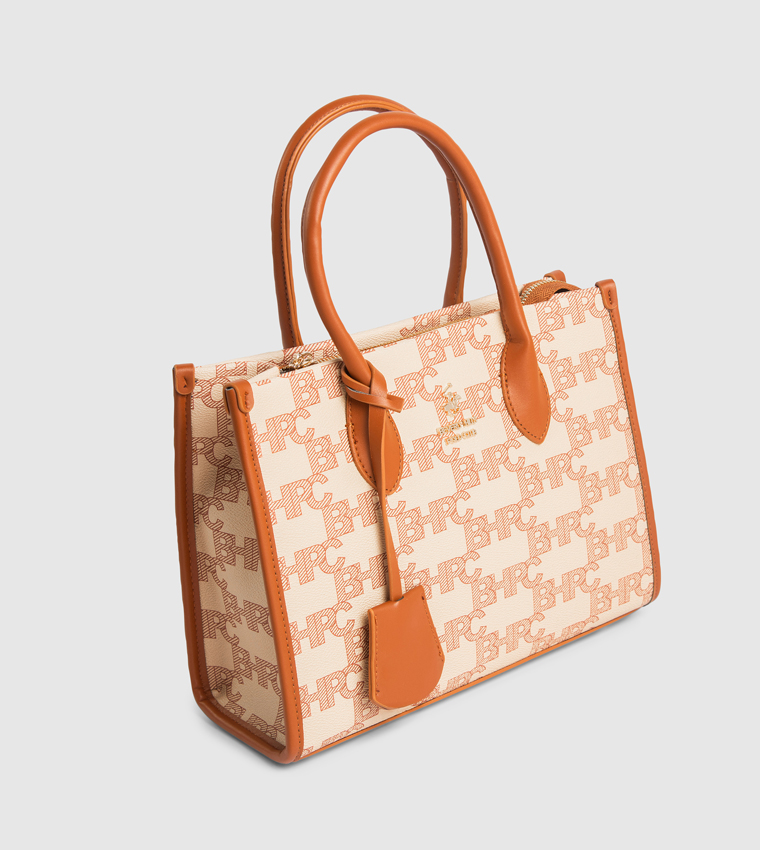 Monogram Print Zippered Mini Tote Bag