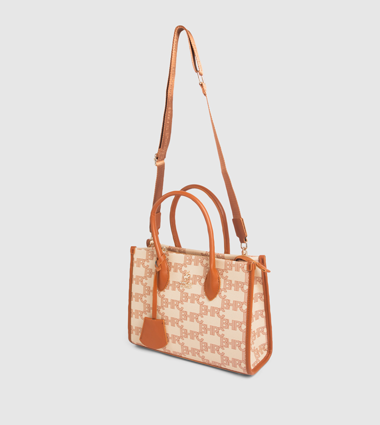 Monogram Print Zippered Mini Tote Bag