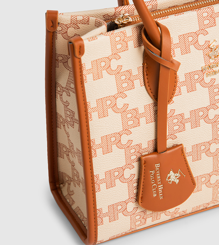 Monogram Print Zippered Mini Tote Bag