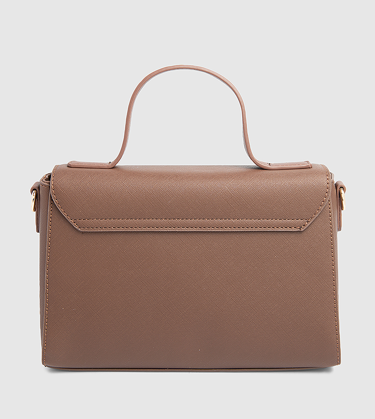 Logo Patterned Flap Top Handle Bag