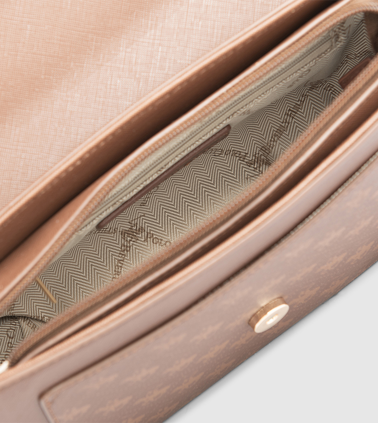 Logo Patterned Flap Top Handle Bag