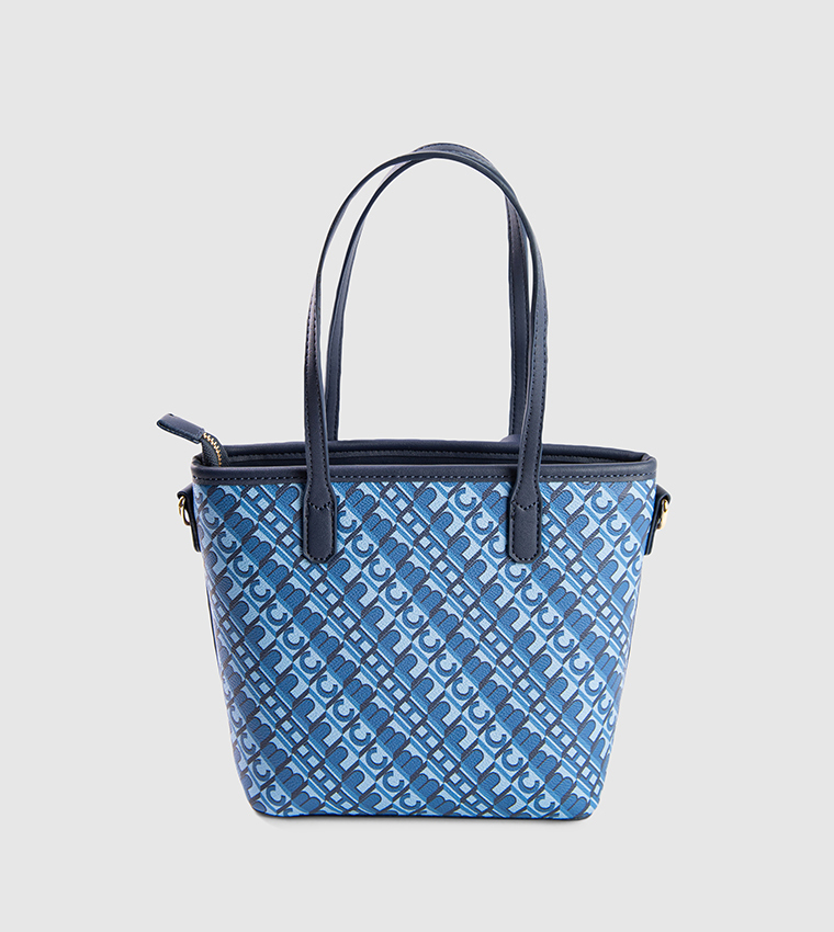 Monogram Printed Zippered Mini Tote Bag