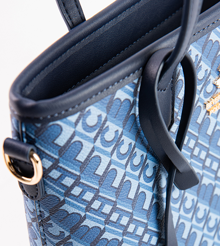 Monogram Printed Zippered Mini Tote Bag