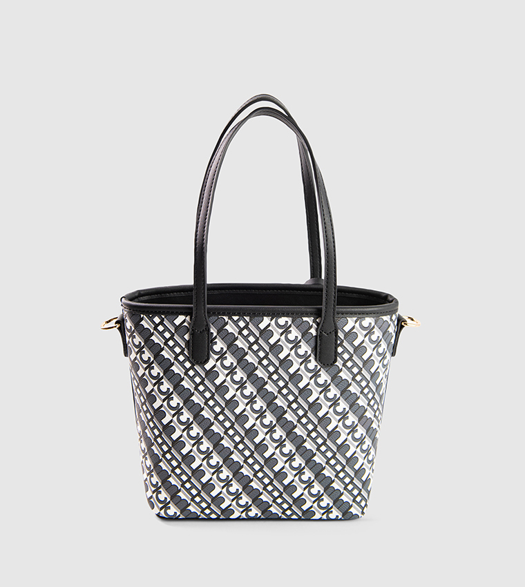 Monogram Printed Zippered Mini Tote Bag