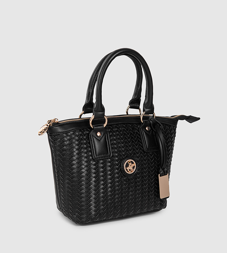 Basket Weave Zippered Satchel Bag