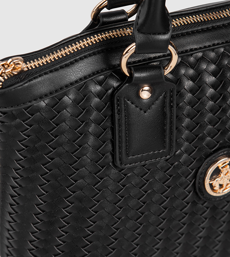 Basket Weave Zippered Satchel Bag