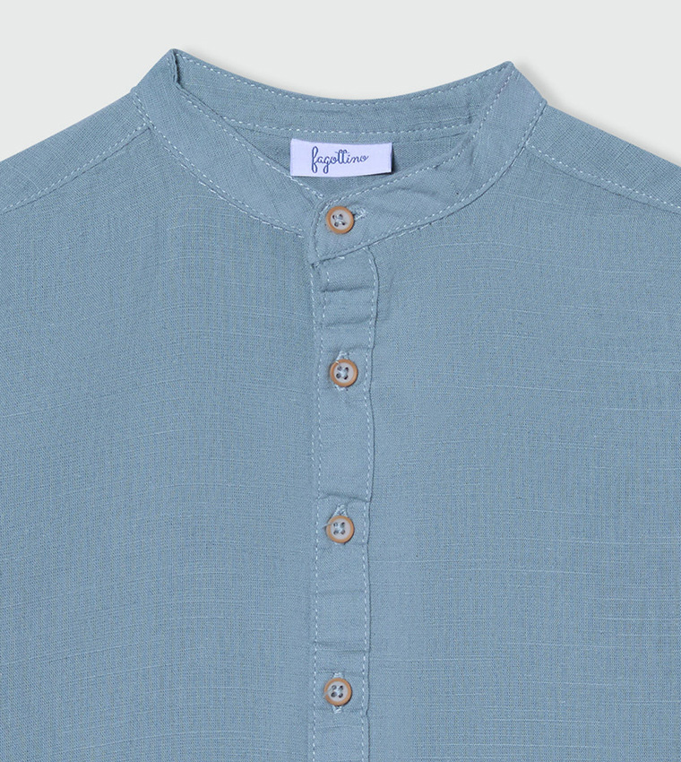 Solid Mandarin Collar Linen Shirt