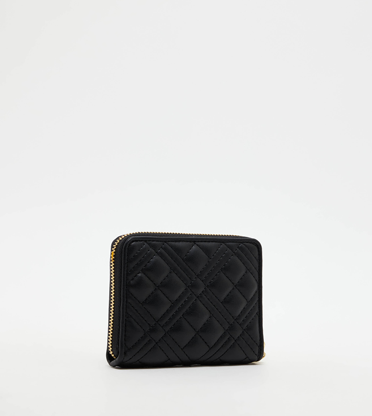 Love moschino small quilted discount black zip around wallet