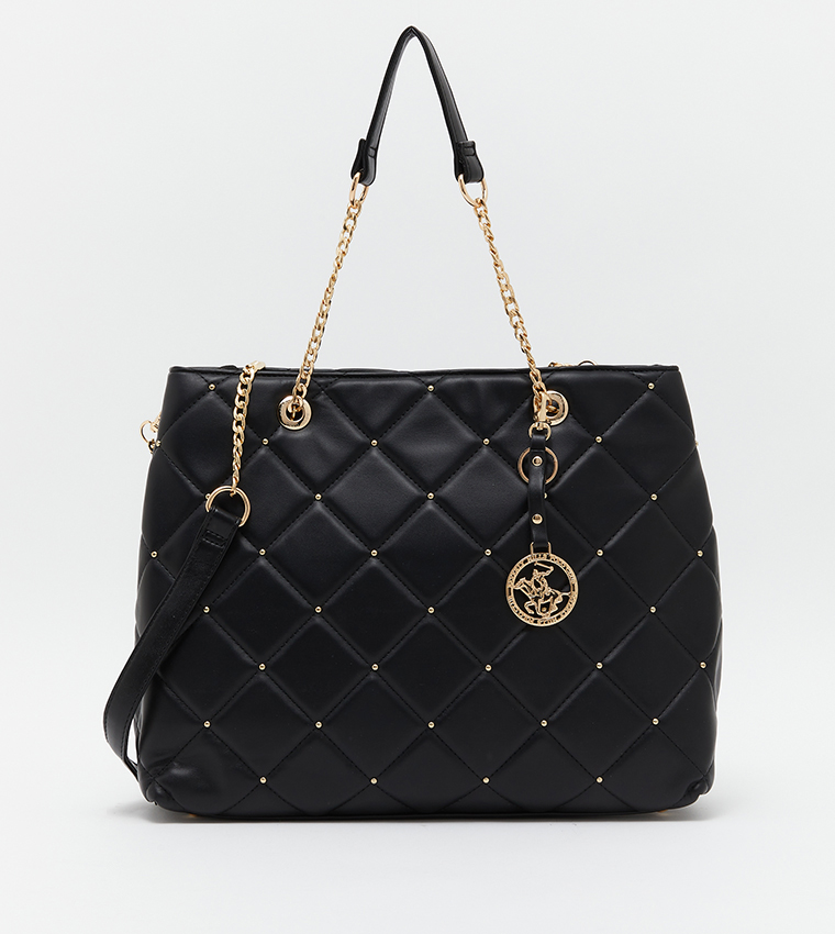 Buy Beverly Hills Polo Club Quilted Chain Handle Shoulder Bag In Black