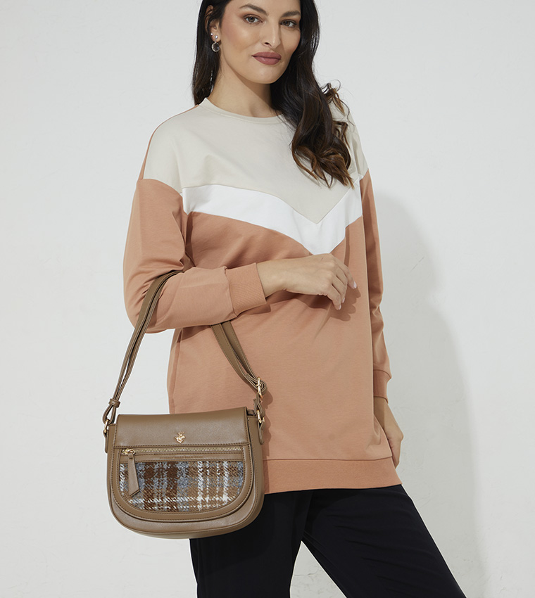 حقيبة كروس بودي بنقش مربعات 