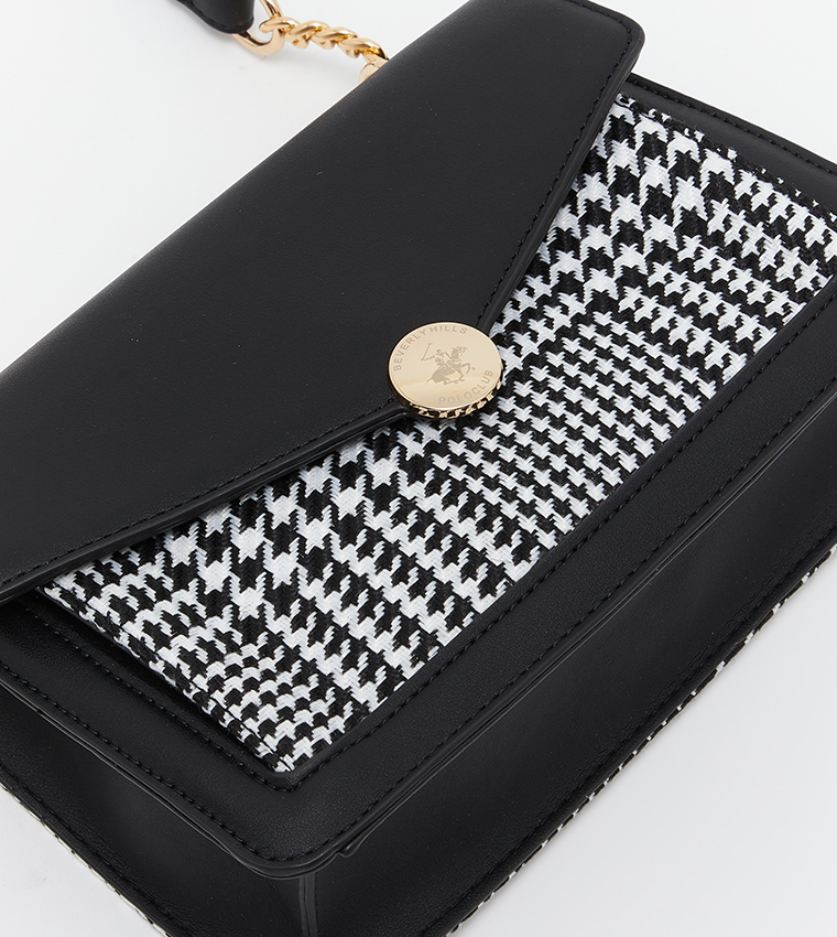 Buy Beverly Hills Polo Club Checked Chain Strap Sling Bag In Black