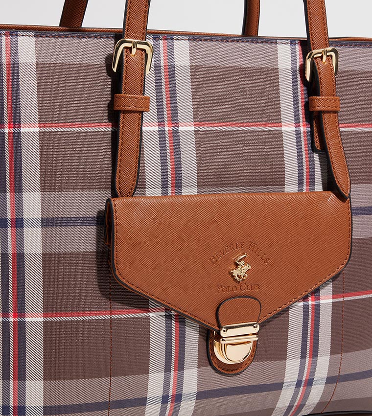 Buy Beverly Hills Polo Club Plaid Zippered Tote Bag In Brown 6thStreet Bahrain