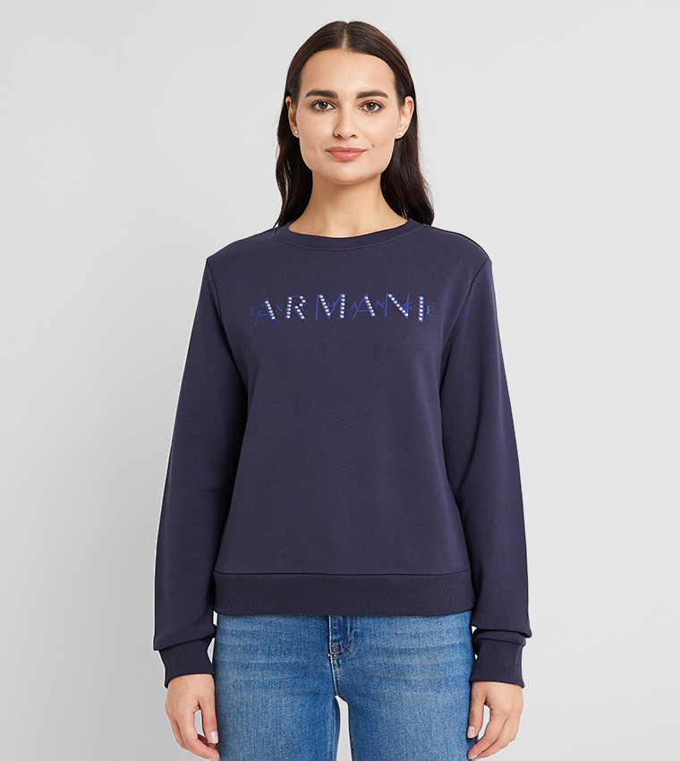 Buy Armani Exchange Logo Studded Long Sleeves Sweatshirt In Blue 6thStreet UAE