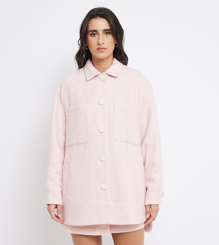 Buy Armani Exchange Button Detail Oversized Tweed Shacket In Pink