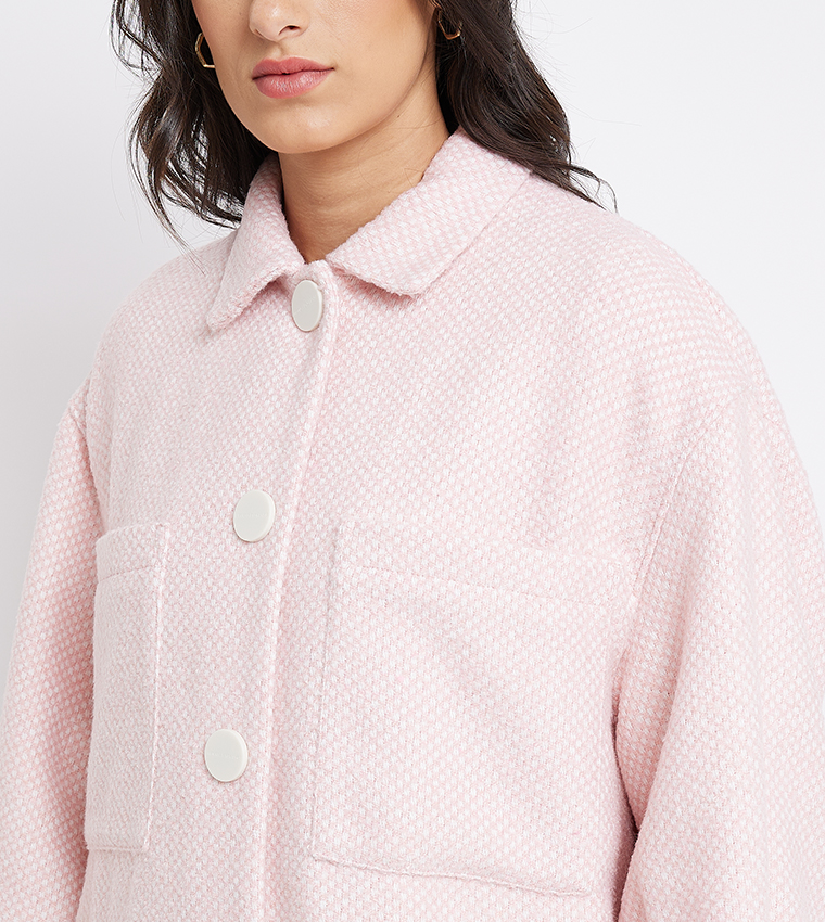 Buy Armani Exchange Button Detail Oversized Tweed Shacket In Pink