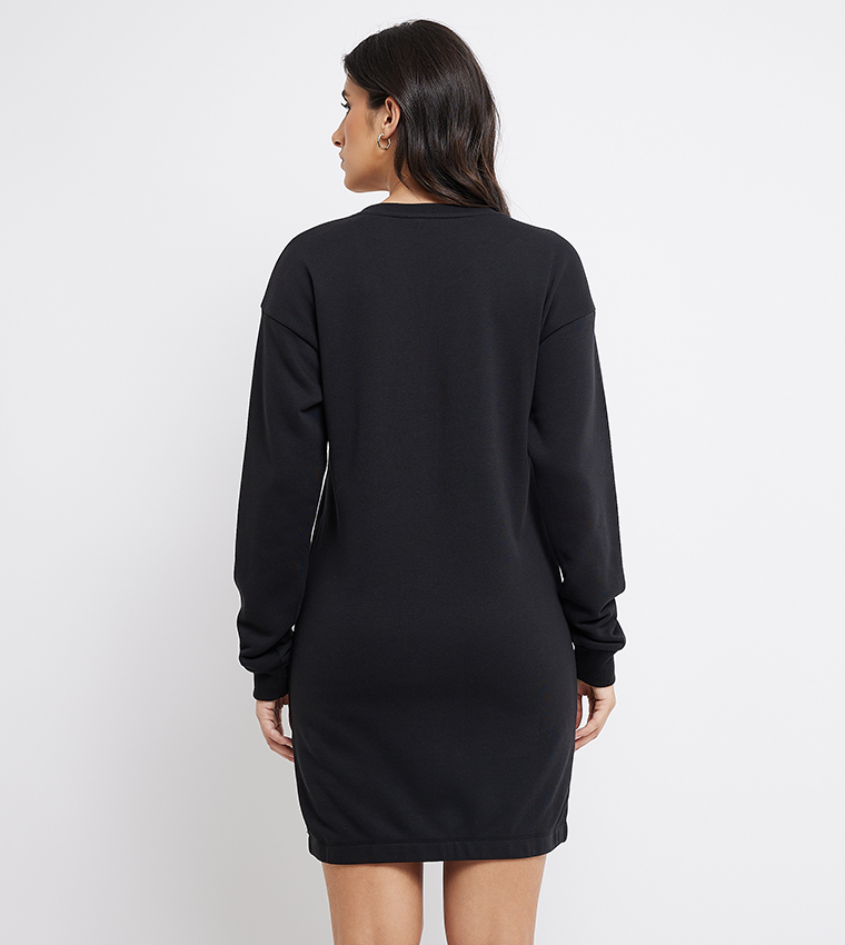 Buy Armani Exchange Logo Embroidered V Neck Sweater Dress In Black