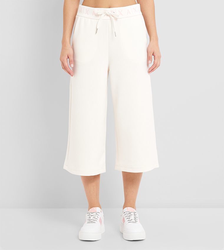 Buy Armani Exchange Monogram Waistband Culottes In White