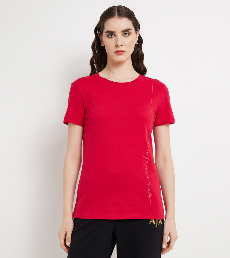 Buy Armani Exchange Logo Embroidered Crew Neck T Shirt In Red 6thStreet Saudi Arabia