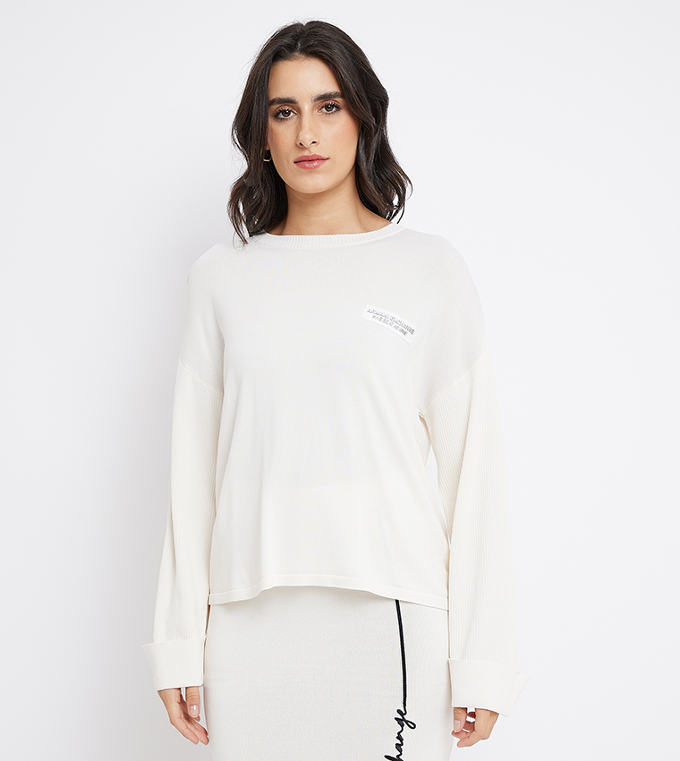 Buy Armani Exchange Logo Badge Long Sleeves Sweater In Off White 6thStreet Saudi Arabia