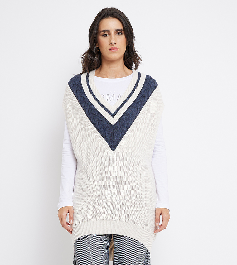 Buy Armani Exchange Cable Knit Oversized Sweater Vest In Off White