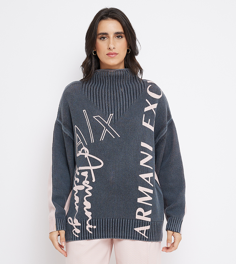 Buy Armani Exchange Logo Printed Knitted Sweater In Grey 6thStreet UAE