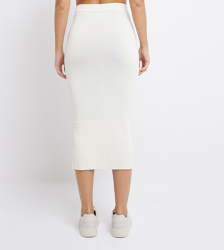 Buy Armani Exchange Logo Embroidered Pencil Skirt In Off White