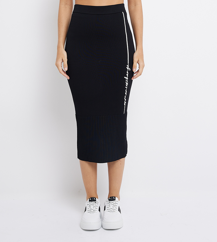 Buy Armani Exchange Logo Embroidered Pencil Skirt In Black