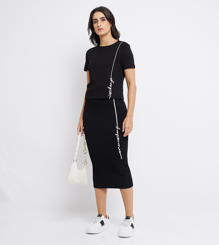 Logo Embroidered Pencil Skirt