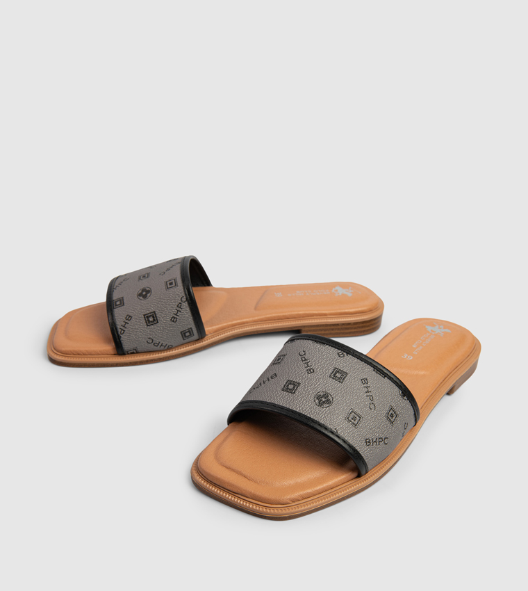 Logo Detail Open Toe Flat Sandals