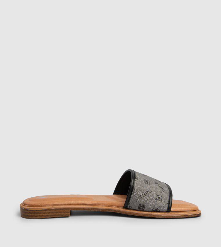 Logo Detail Open Toe Flat Sandals