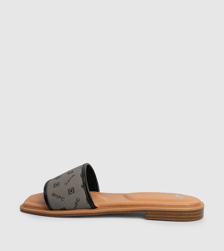 Logo Detail Open Toe Flat Sandals