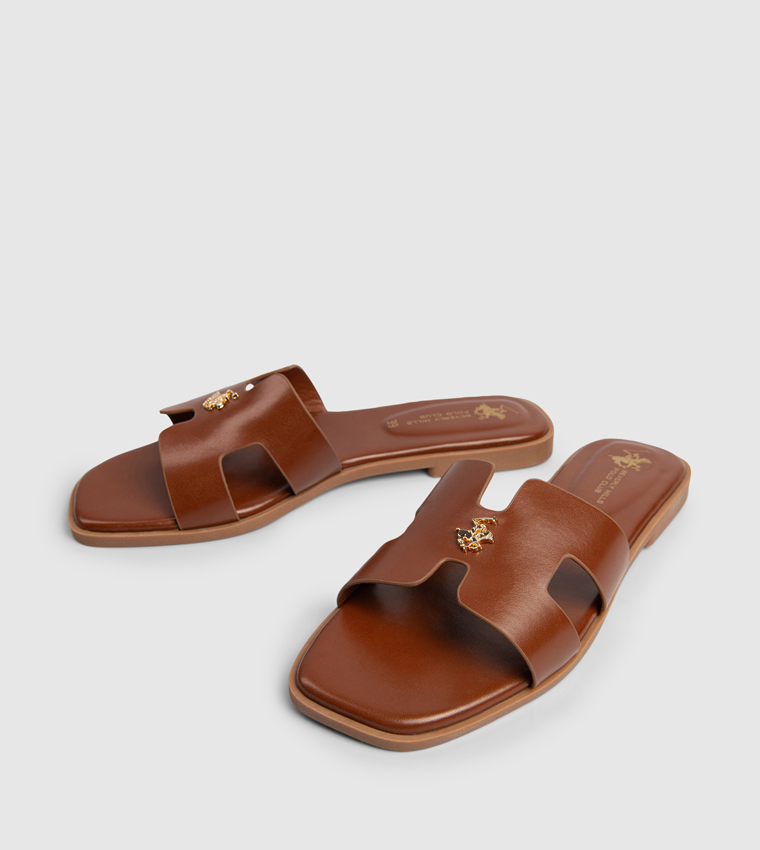 Logo Metal Cut Out Detail Flat Sandals