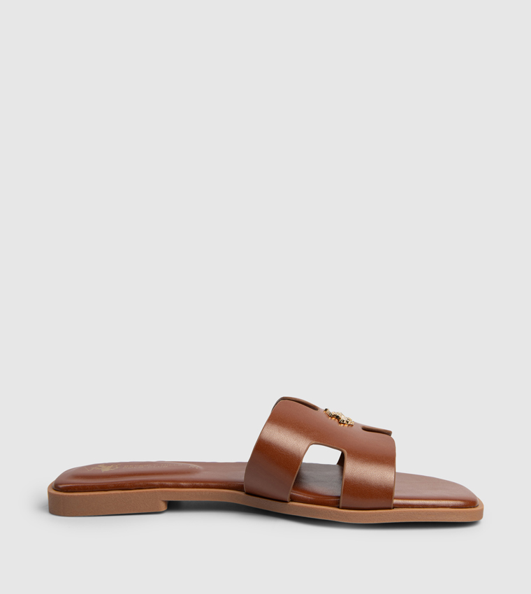 Logo Metal Cut Out Detail Flat Sandals
