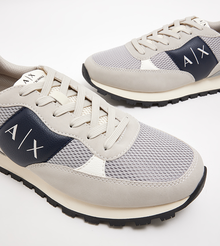 Buy Armani Exchange Logo Printed Lace Up Sneakers In Beige