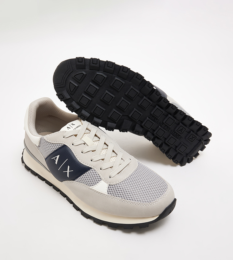 Buy Armani Exchange Logo Printed Lace Up Sneakers In Beige