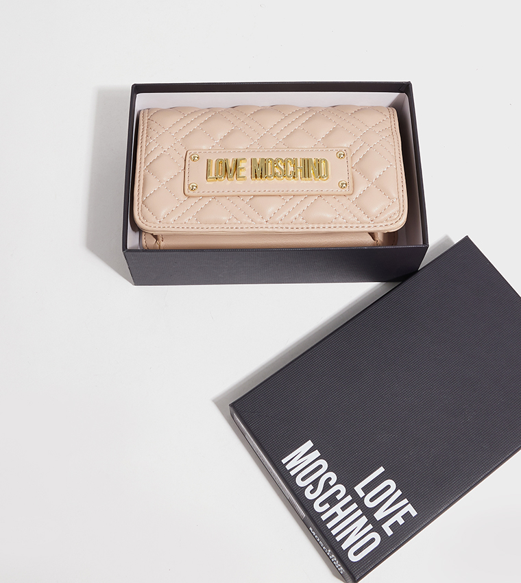 Buy Love Moschino Logo Detail Quilted Crossbody Bag In Nude