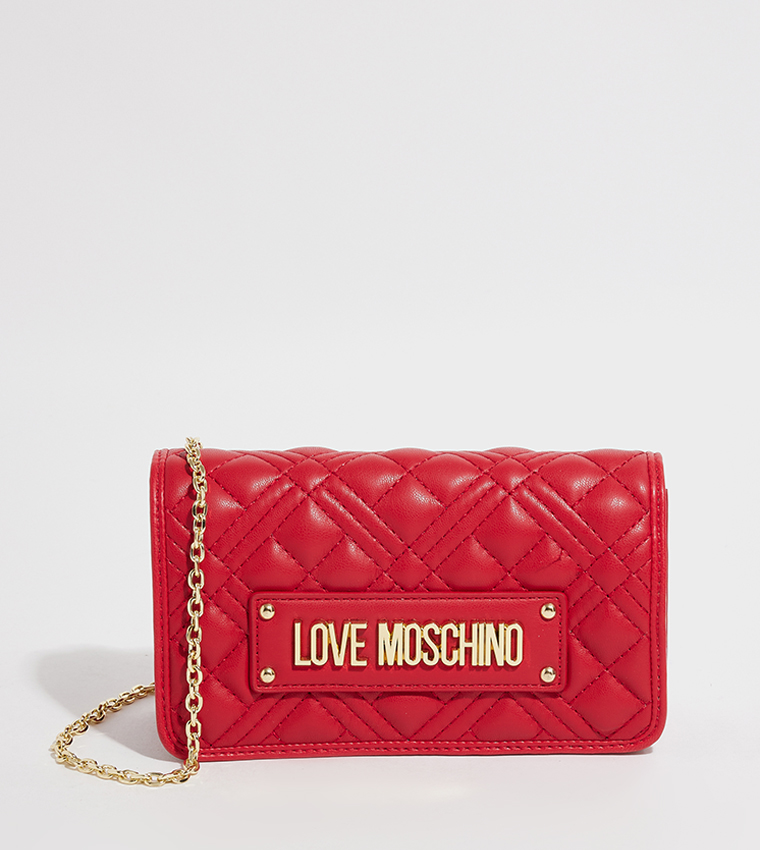 Buy Love Moschino Logo Detail Quilted Crossbody Bag In Red