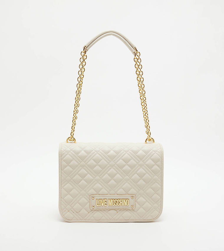 Buy Love Moschino Quilted Flap Closure Shoulder Bag In Ivory