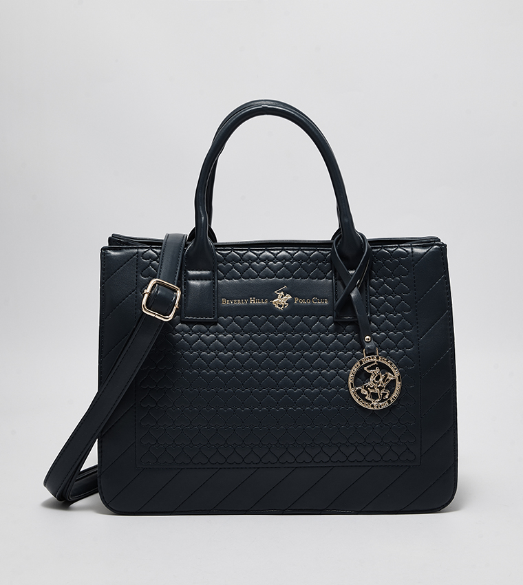 Buy Beverly Hills Polo Club Textured Handheld Bag With Sling In Navy ...